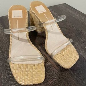 Dolce Vita 8 Natie clear sandal raffia heel great condition